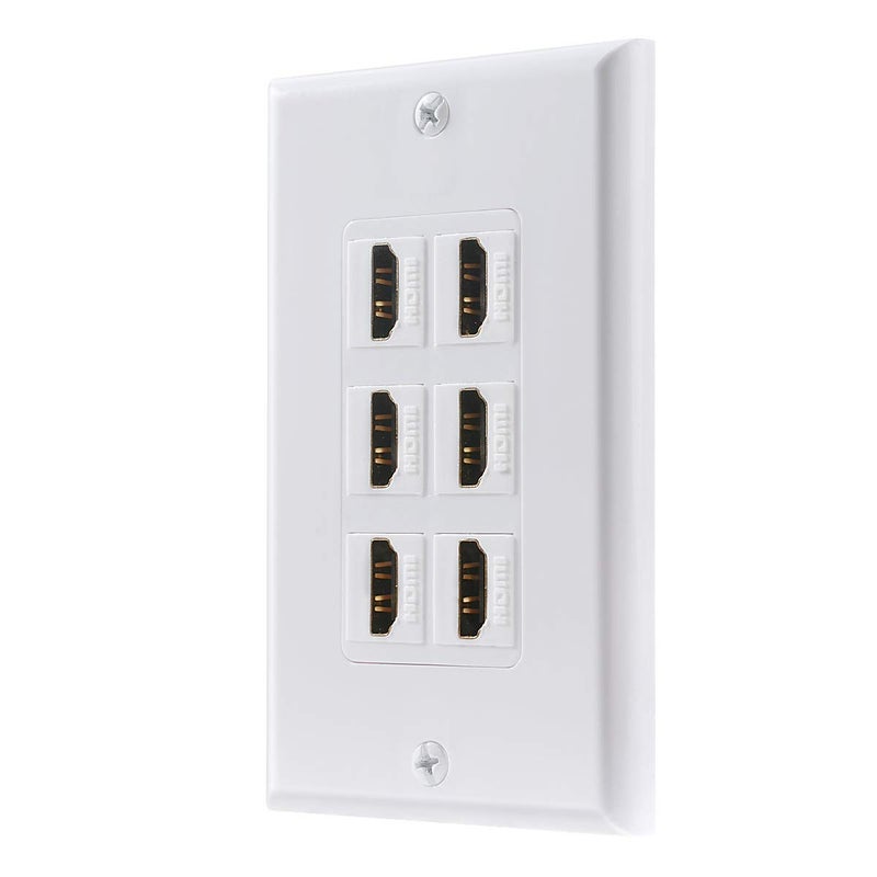 TENINYU HDMI Wall Plate 6 Port, HDMI Socket Plug Insert Jack Outlet Panel Mount Support 4K 60Hz HDR 1080P 3D Ethernet Built in High Speed Cable Extension Coupler for Projector & Home Theater (6 Port) - Image 2